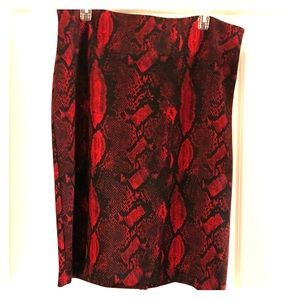 Red snake print midi pencil skirt